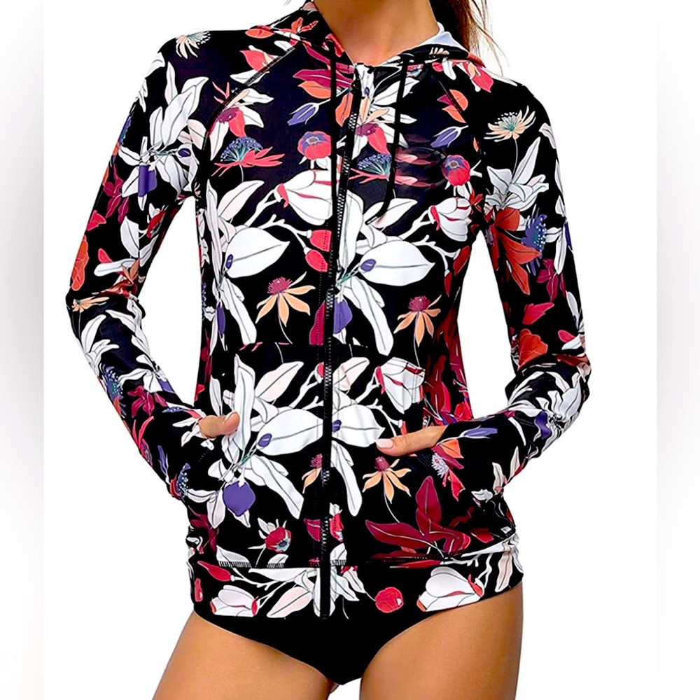 AXESEA Women's Hoodie Rash Guard UV Sun Protection Long Sleeve Hooded Swim Shirt